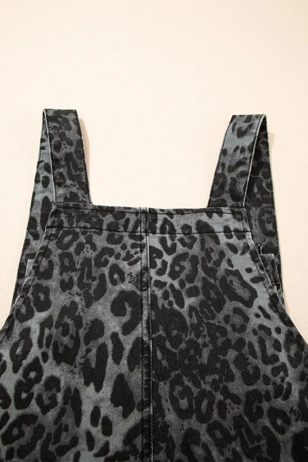 Leopard Print Button Adjustable Straps Cropped Loose Denim Overalls, image 8