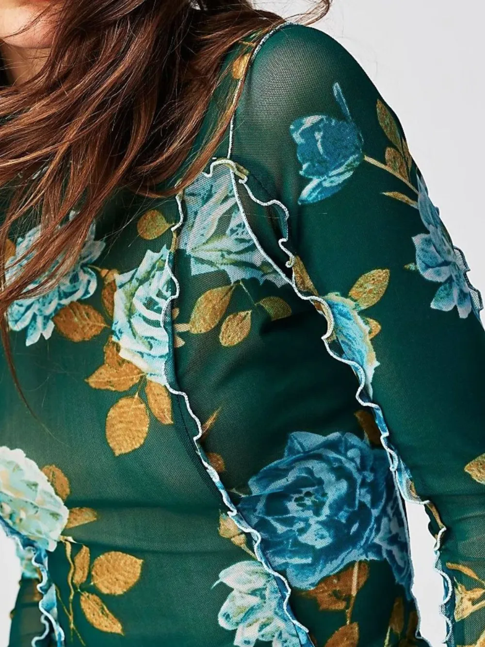 Floral Print Mock Neck Long Sleeve Top, image 10
