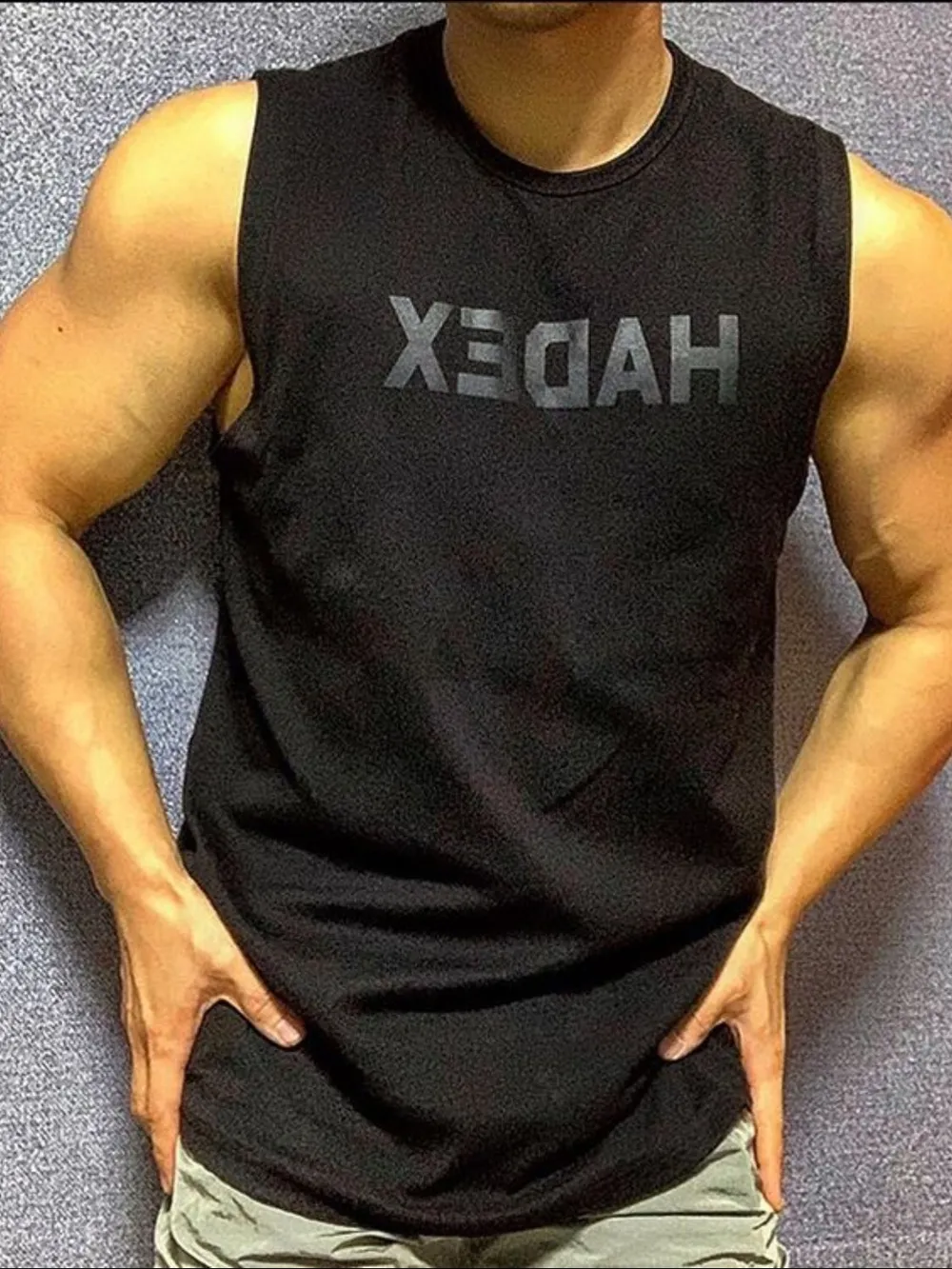 Men's Plus Size Round Neck Letter Graphic Tank, image 2