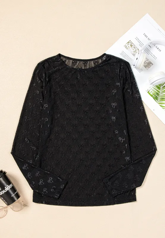 Bow Round Neck Long Sleeve Top, image 7