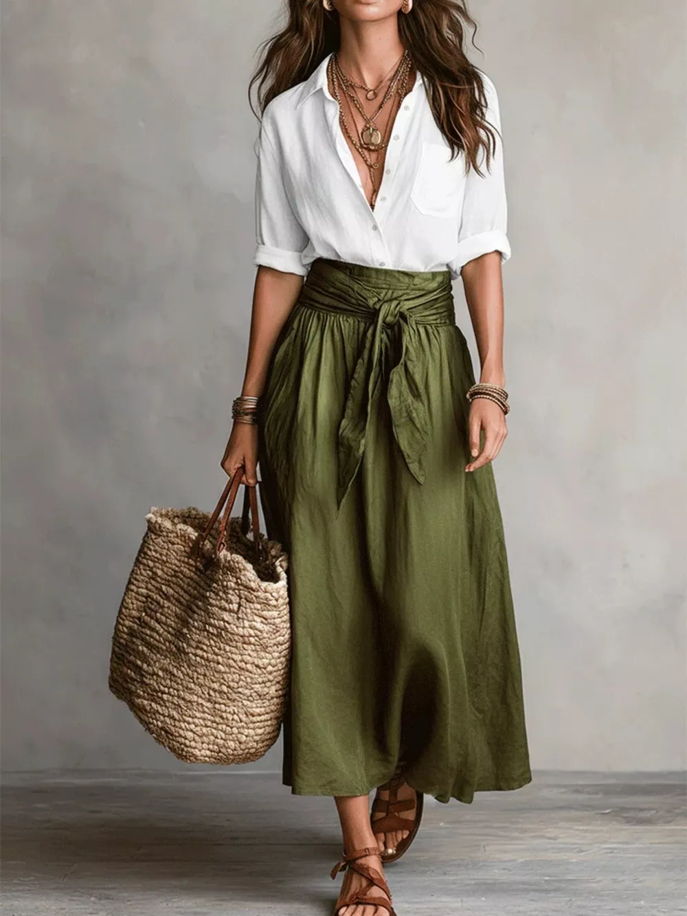 Full Size Button-Down Shirt and Skirt Set Plus Size, image 2