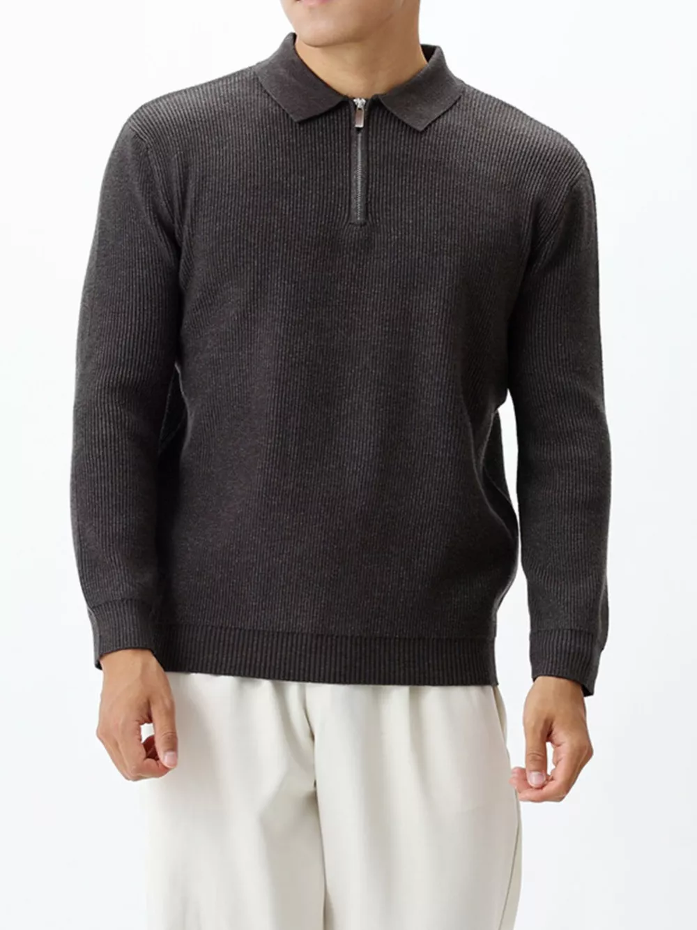 Men's Plus Size Ribbed Knit Quarter-Zip Sweater, image 5
