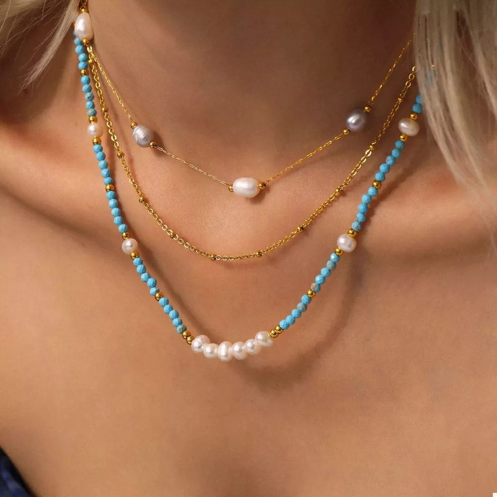 Turquoise Pearl Beaded Necklace, image 6