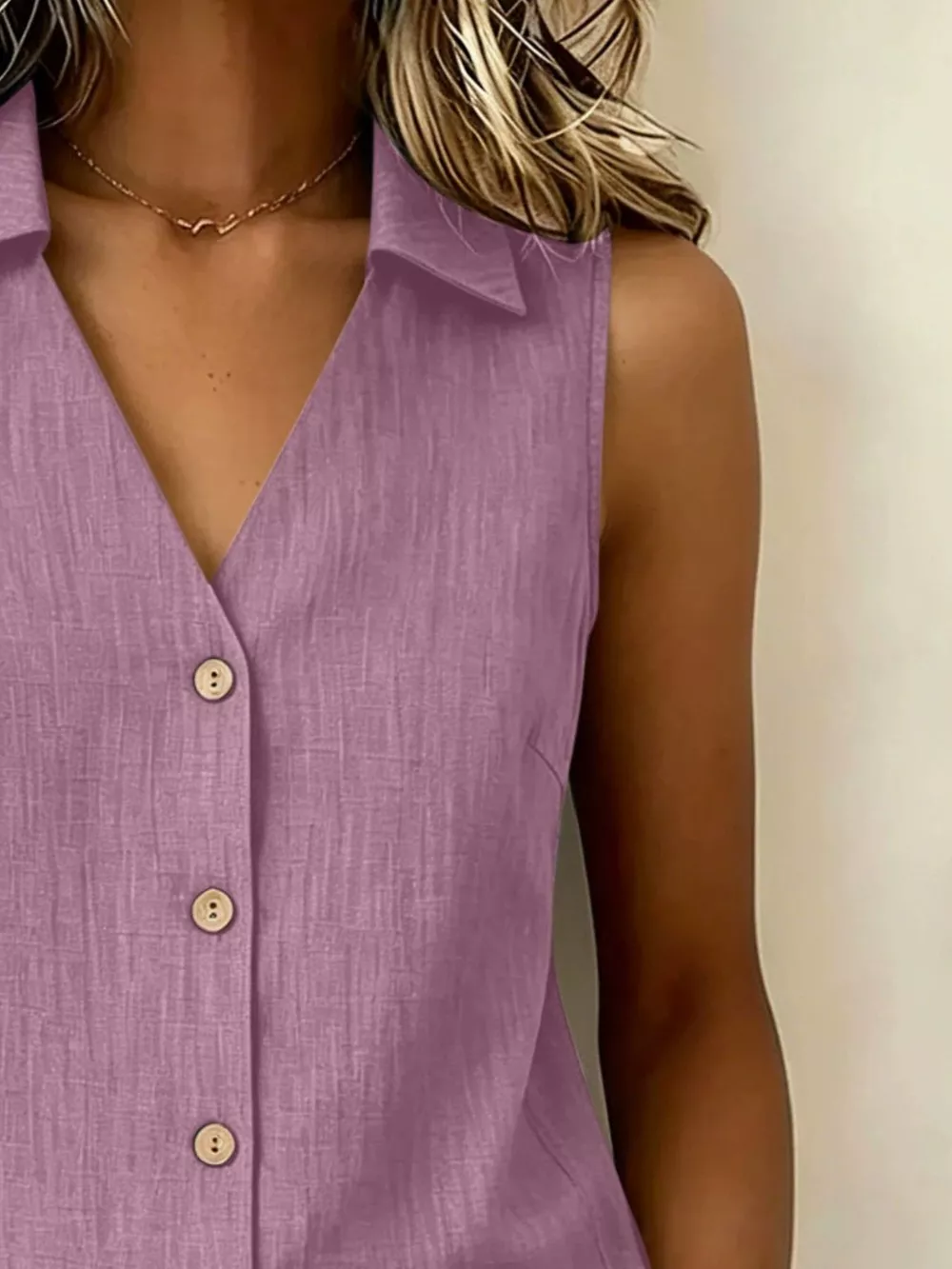Full Size Button-Up Collared Neck Sleeveless Top Plus Size, image 8
