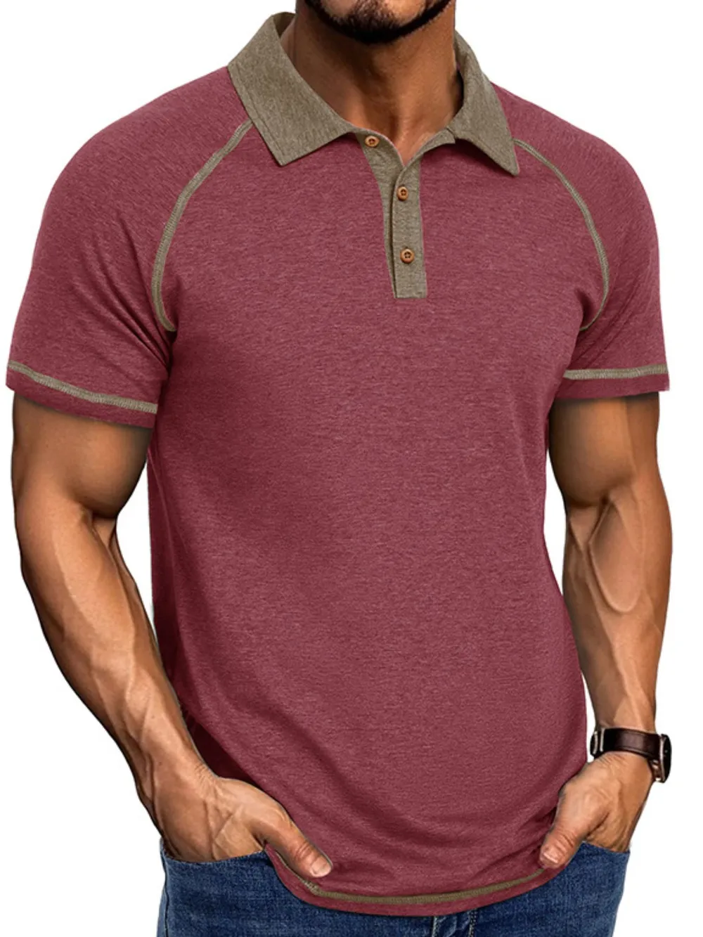 Men's Full Size Contrast Collar Short Sleeve Polo Shirt Plus Size, image 11