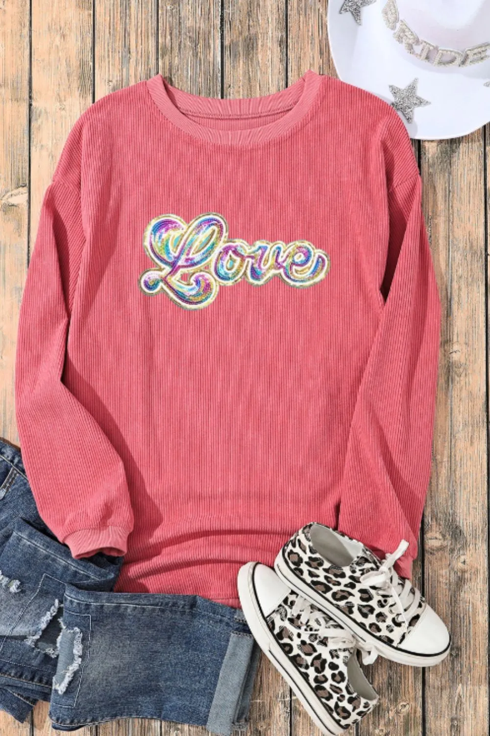 Valentine's Day LOVE Round Neck Long Sleeve Sweatshirt, image 3