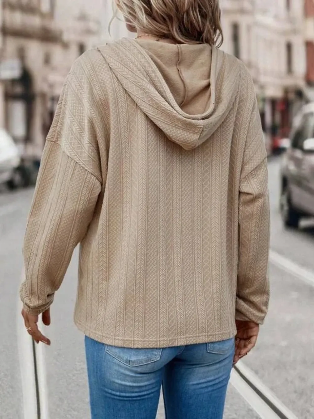 Drawstring Dropped Shoulder Long Sleeve Hoodie, image 3