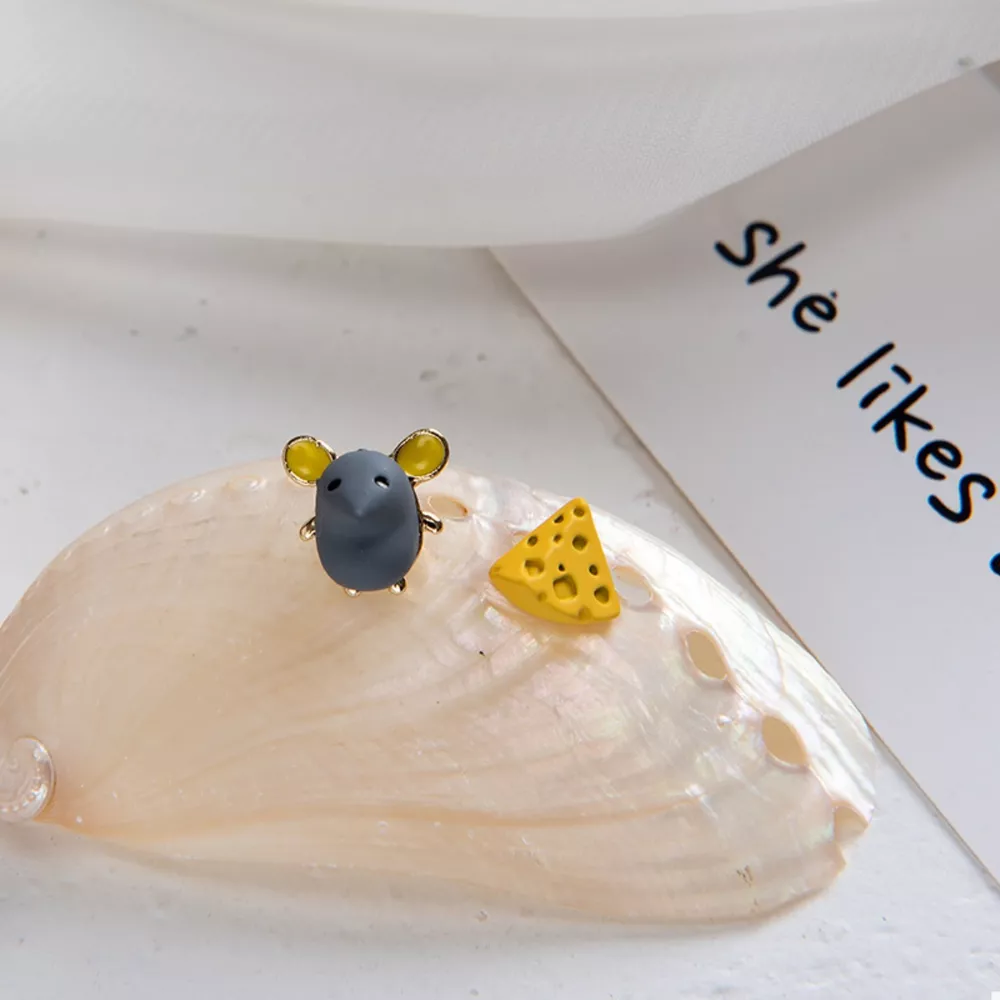 Asymmetrical Mouse & Cheese Stud Earrings, image 3