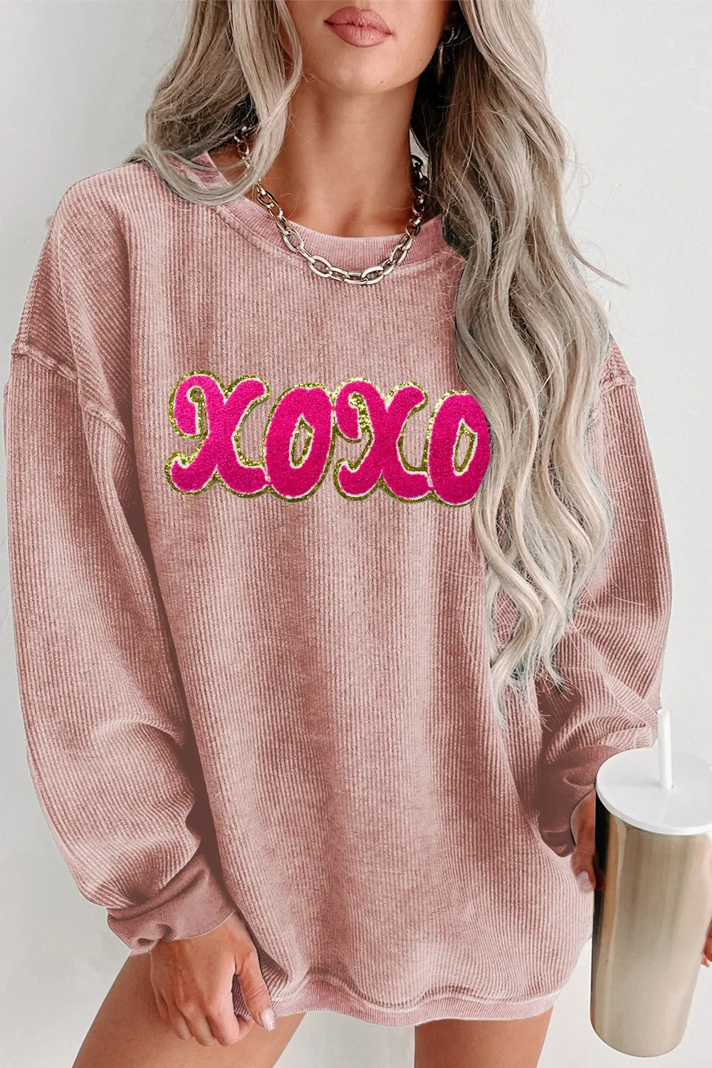 XOXO Sequin Round Neck Dropped Shoulder Sweatshirt, image 6