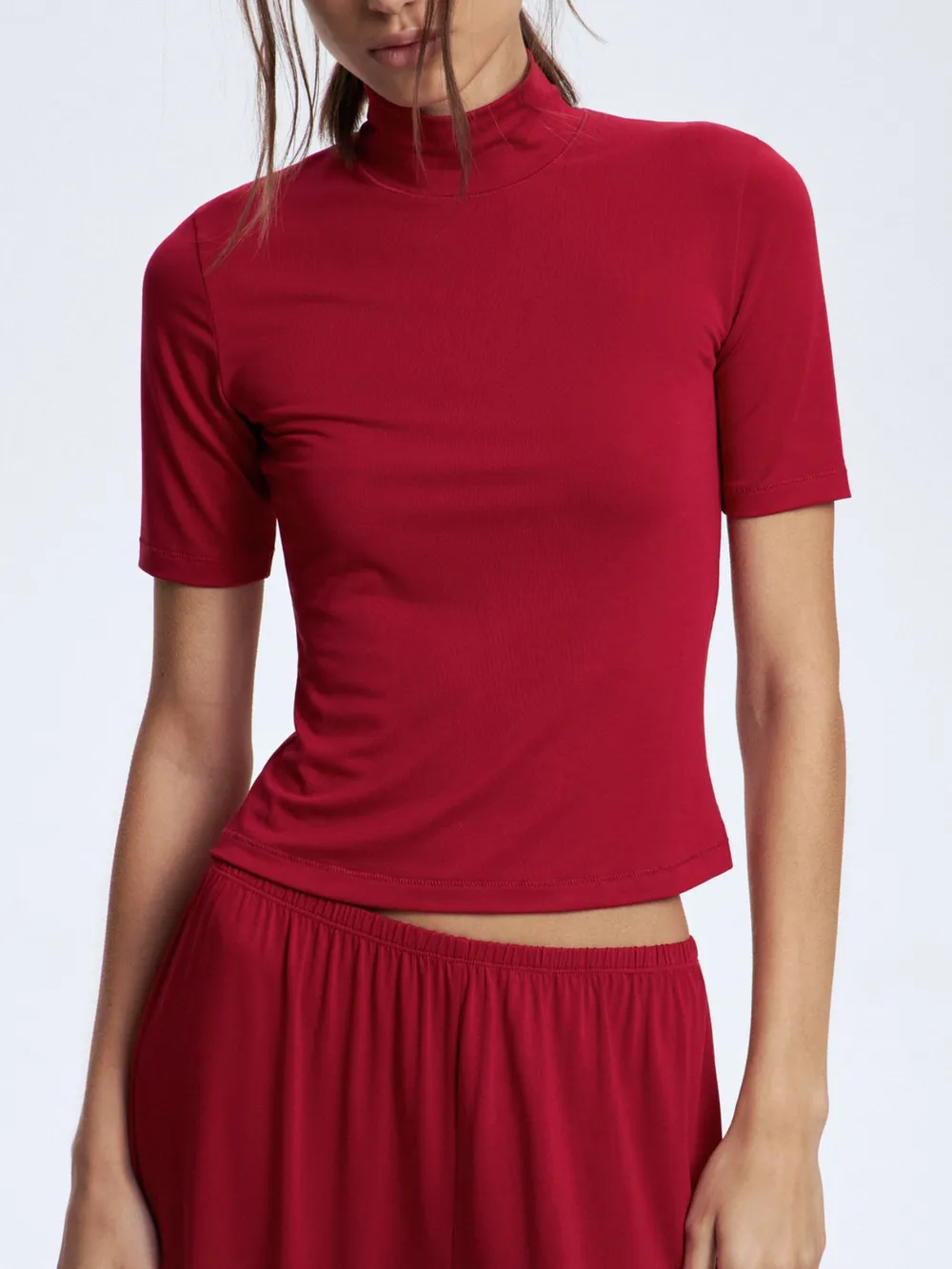 Mock Neck Short Sleeve Top and Pants Set, image 7