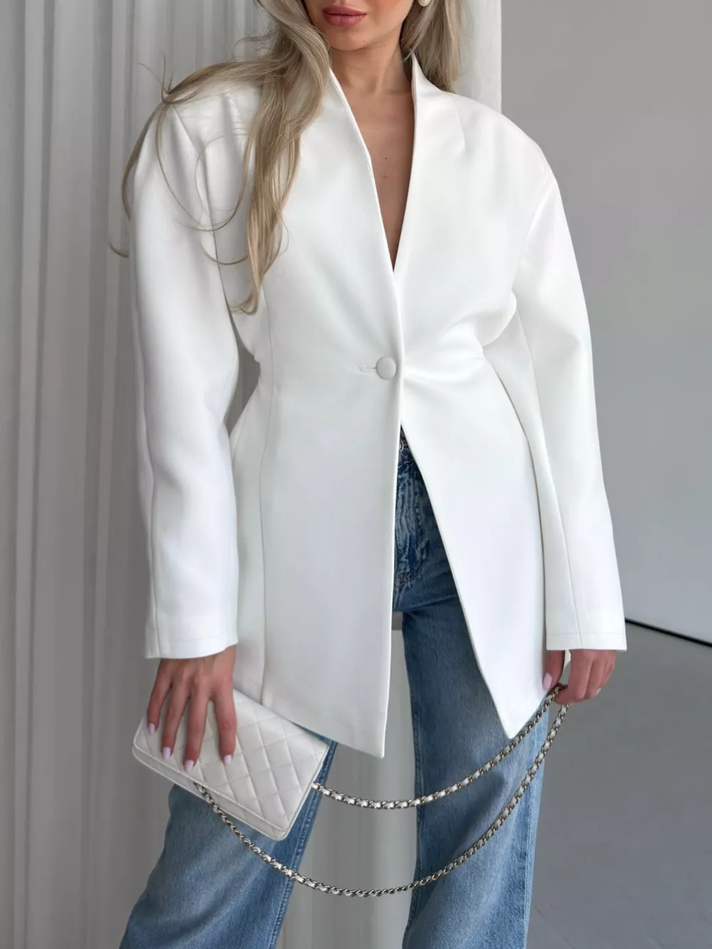 One Button Long Sleeve Blazer, image 4