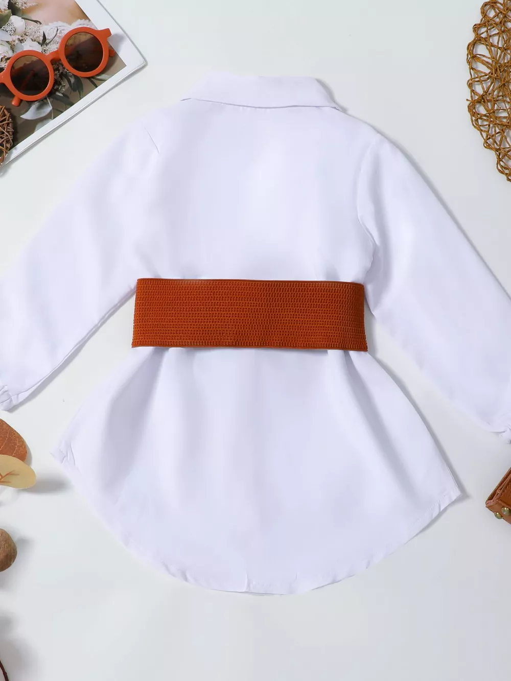 Children's Belted Long Sleeve Shirt Dress, image 5
