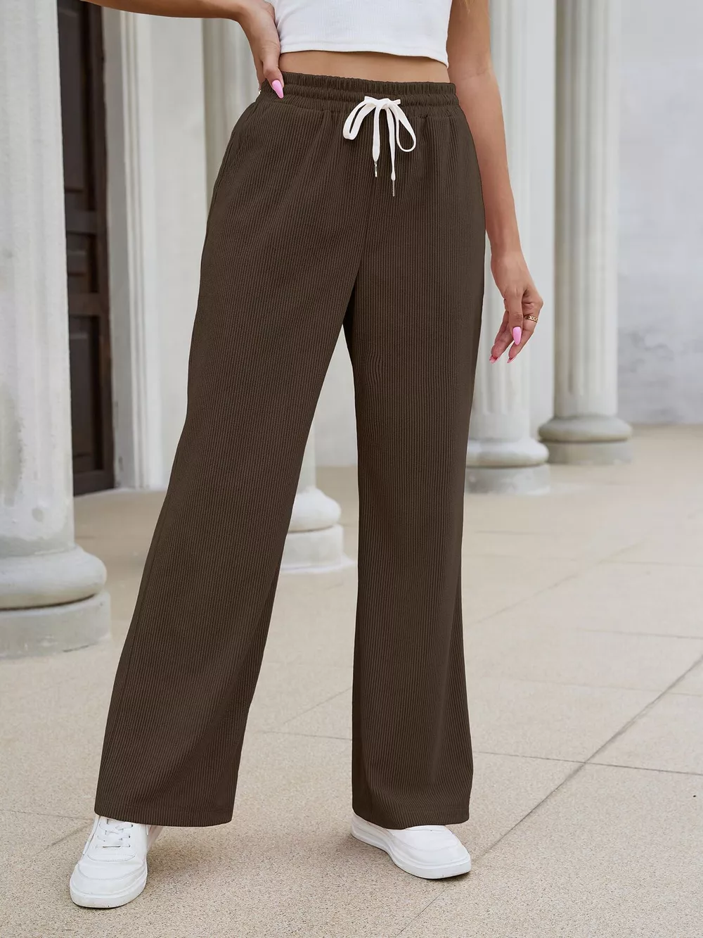High-Waisted Drawstring Wide-Leg Casual Pants, image 5