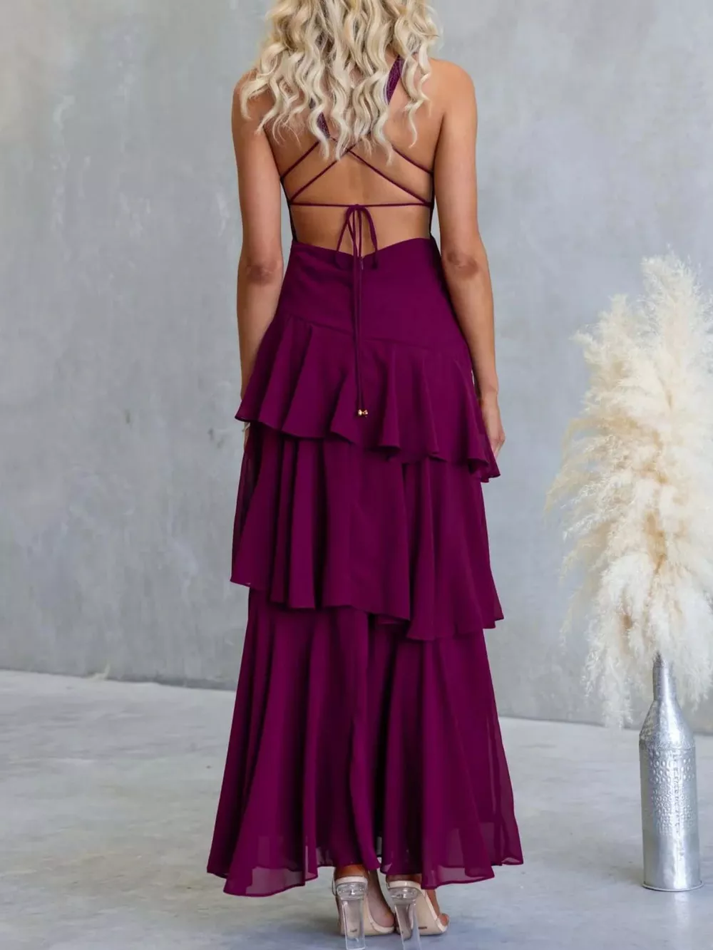 Sleeveless Ruffled Layered Backless Maxi Dress, image 8
