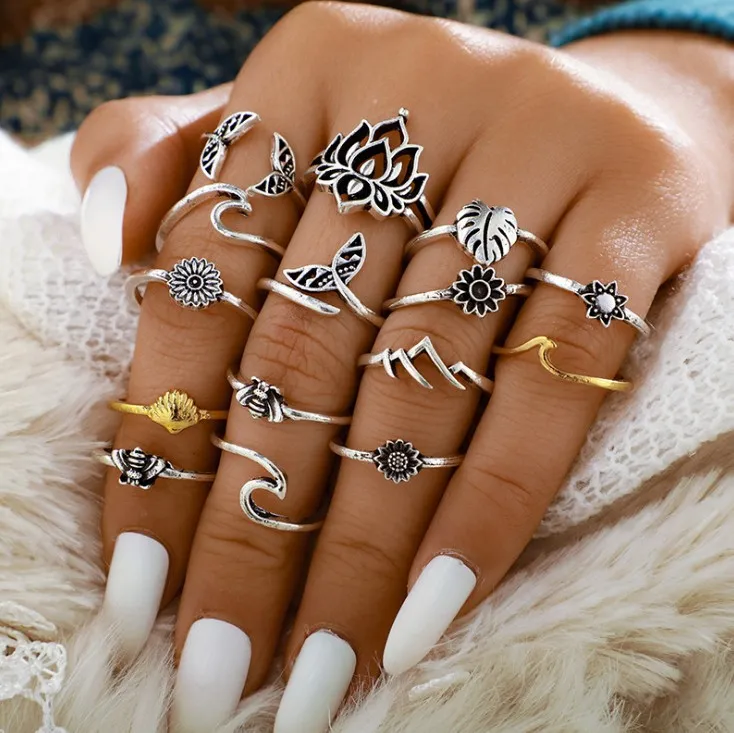 Alloy Multi Shapes 15-Piece Ring Set, image 5