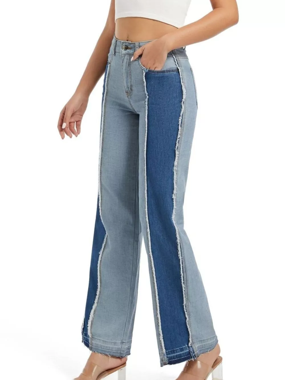 High-Waisted Two Tone Jeans, image 4