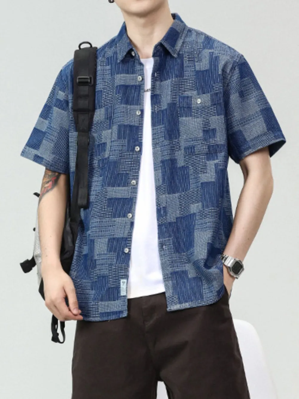 Men's Plus Size Denim Short Sleeve Shirt, image 5