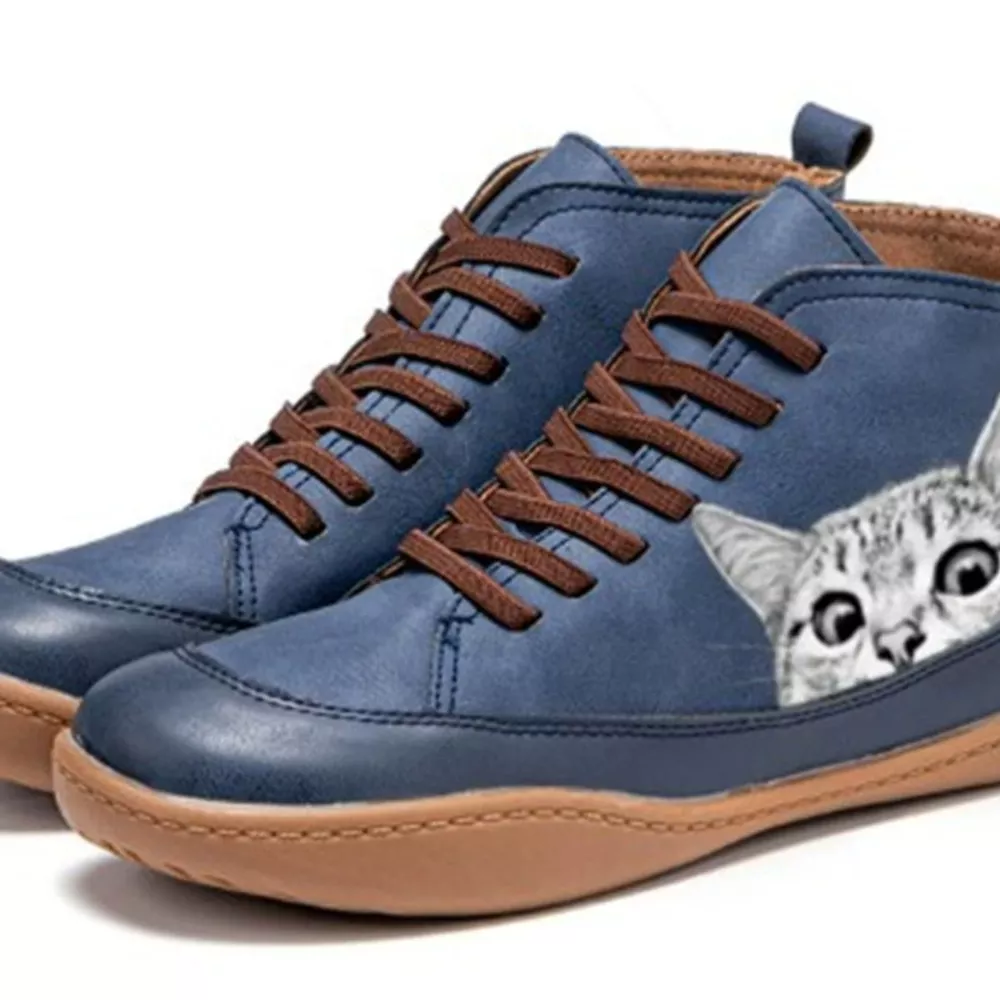 Cat Print Striped Ankle Sneakers, image 19