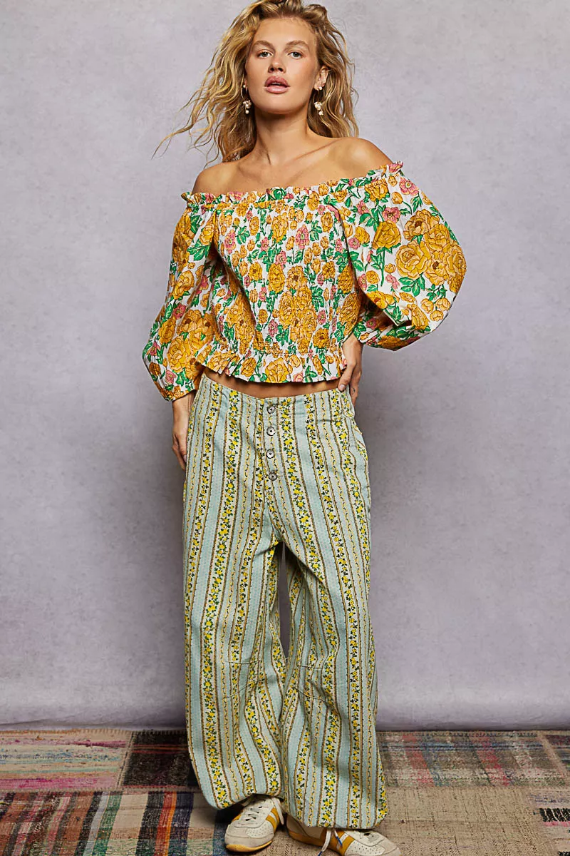 Floral Print Off-Shoulder Smocked Blouse, image 4
