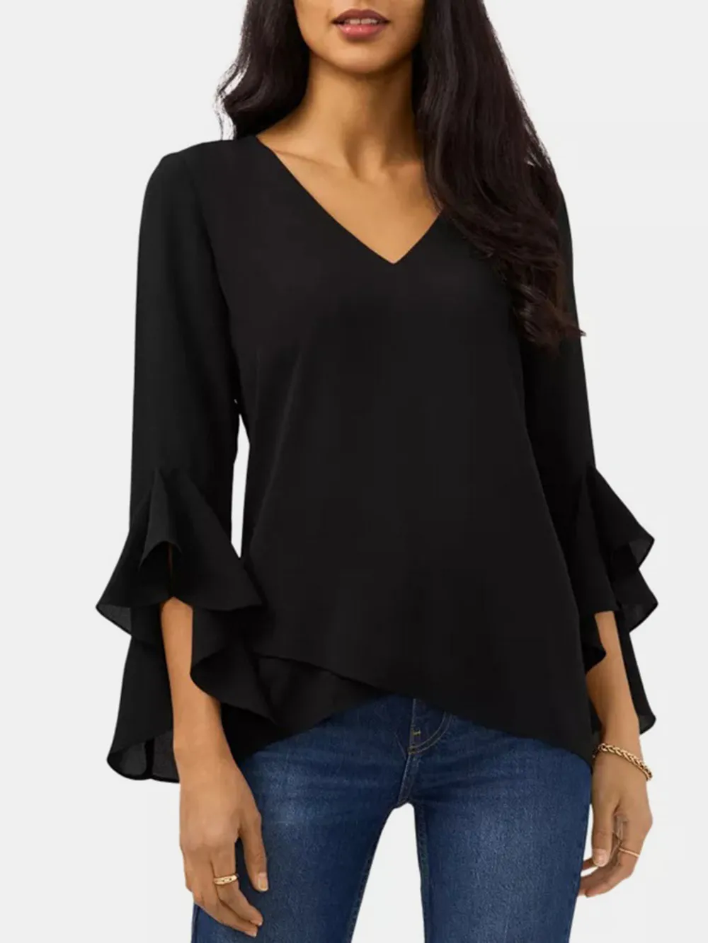V-Neck Flounce Sleeve Blouse, image 3