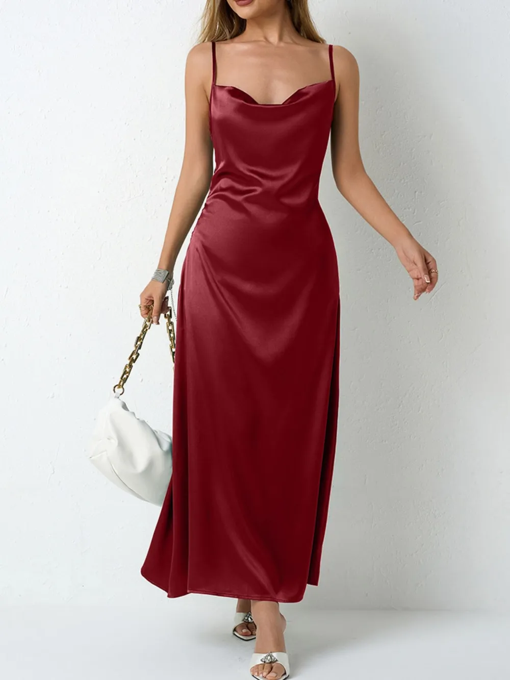 Satin Cowl Neck Cami Dress, image 18