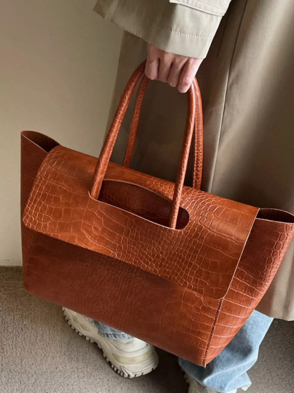 Crocodile Embossed Tote Bag, image 7