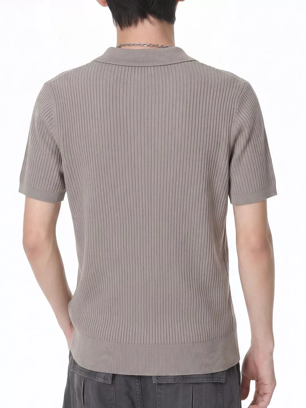 Men's Ribbed Knit Polo Collar Top, image 11