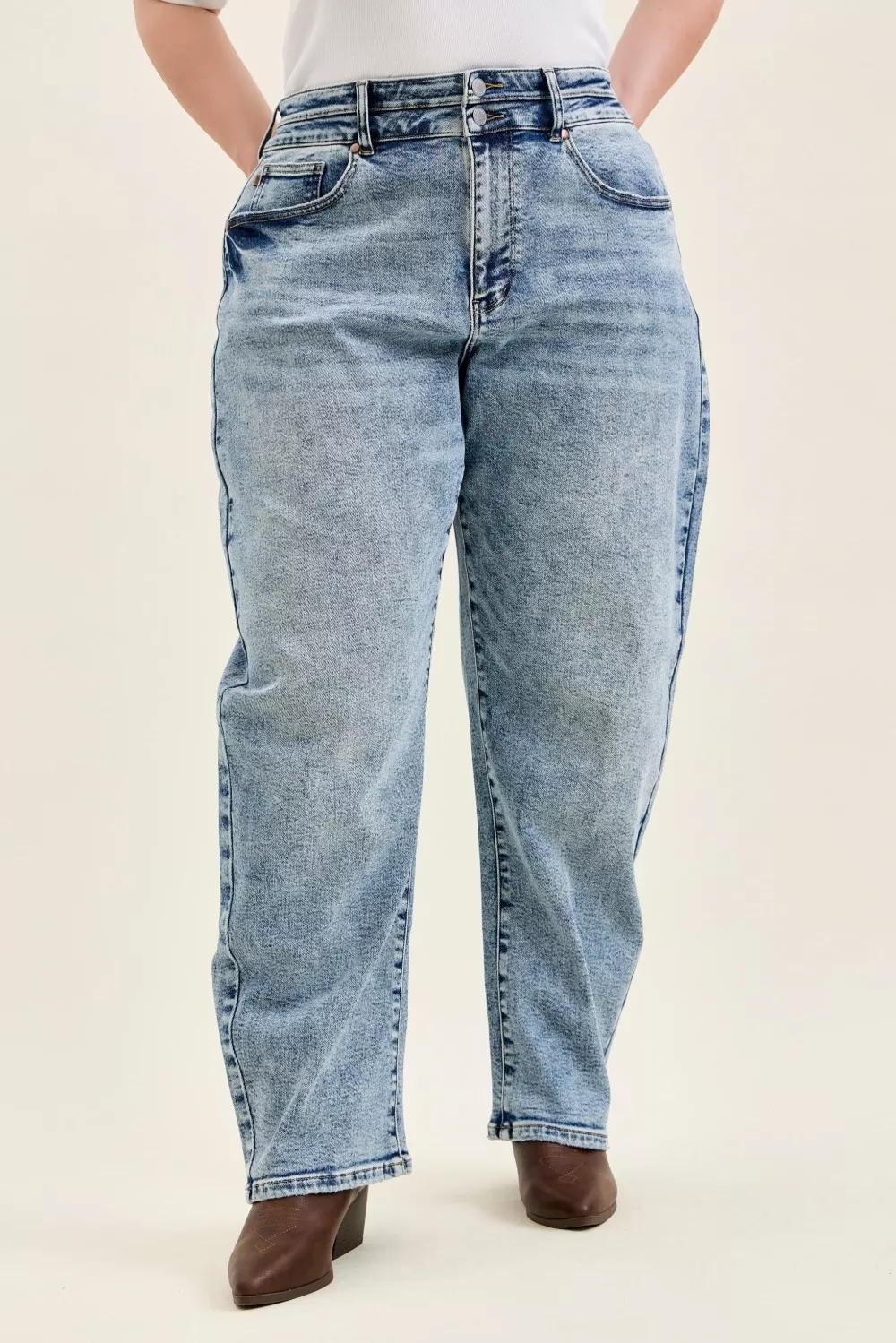 Full Size High Waist Marlow Arc Leg Jeans with Double Waistband Plus Size, image 5