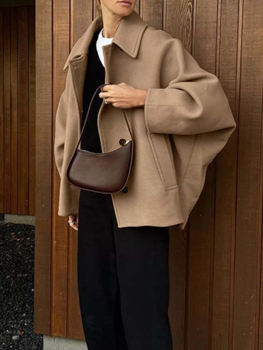 Oversized Lapel Collar Button-Down Coat, image 10