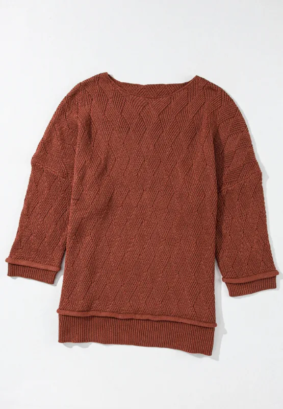 Diamond Round Neck Dropped Shoulder Sweater, image 4