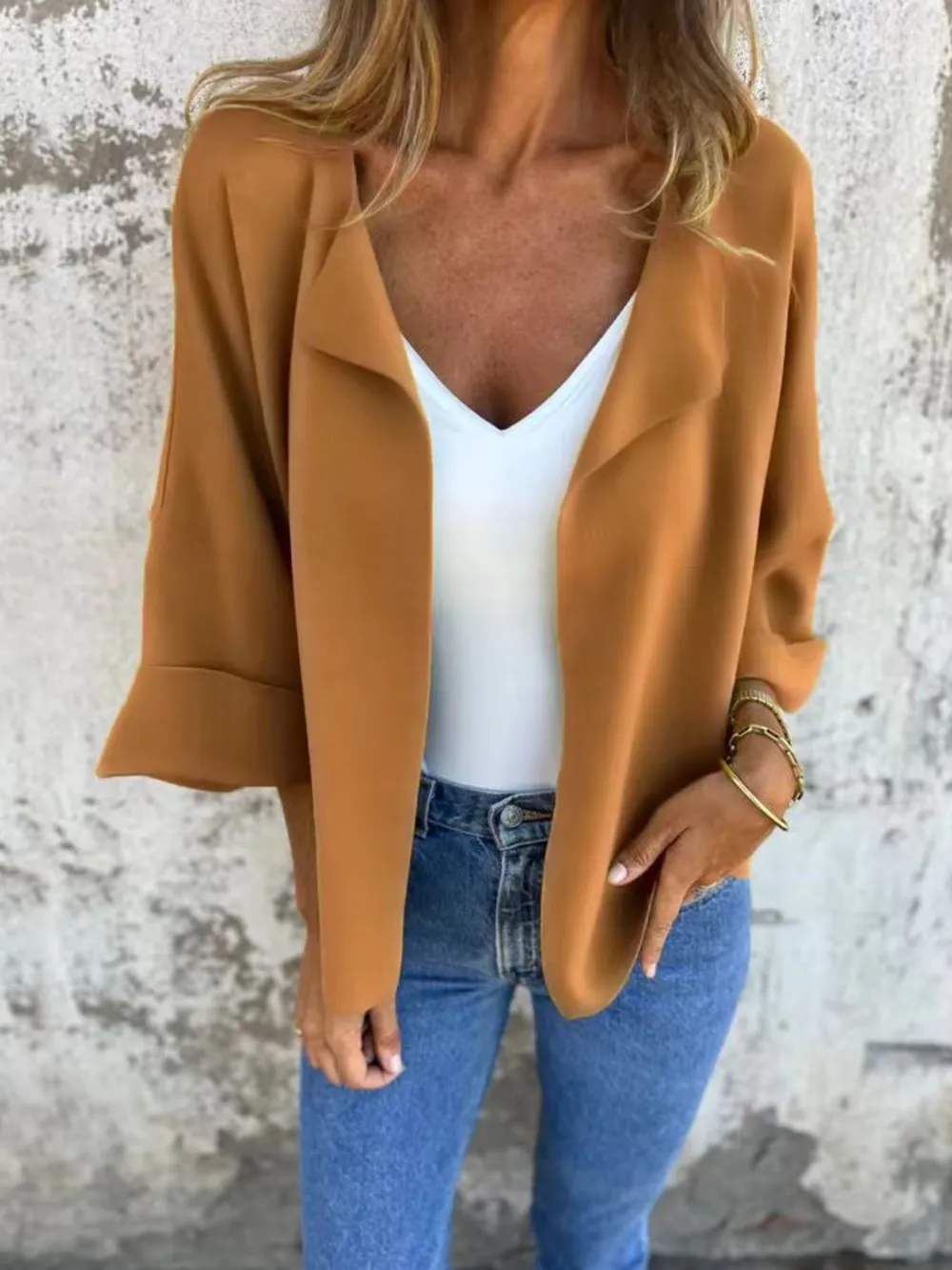 Full Size Open Front 3/4 Sleeve Cardigan Plus Size, image 8