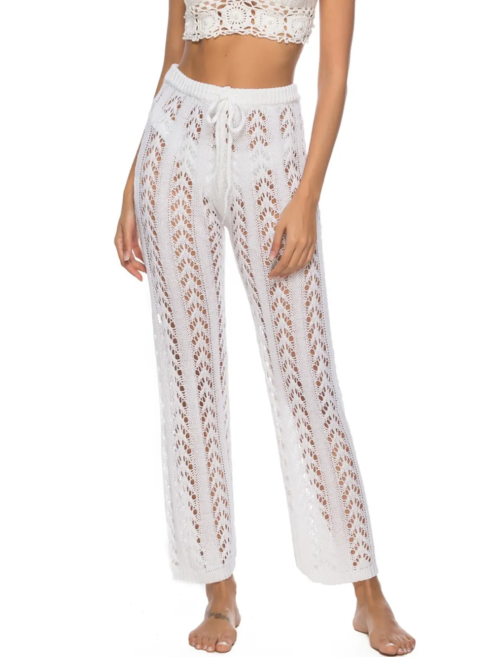 Cutout Drawstring High Waist Swim Pants, image 13
