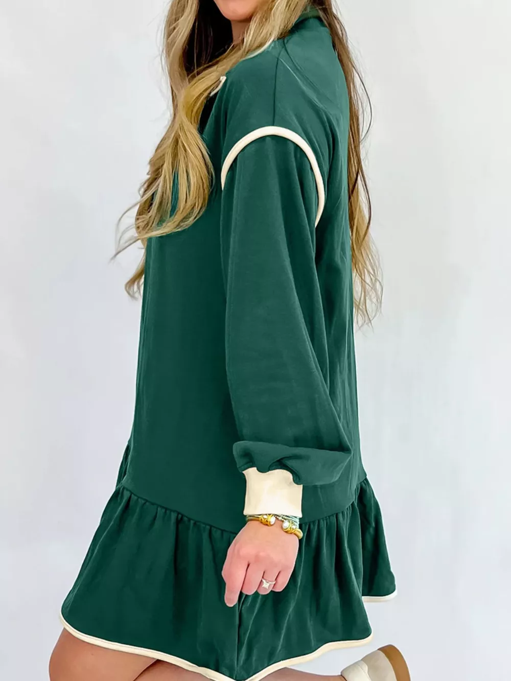 Ruffled Hem Dropped Shoulder Mini Dress, image 3