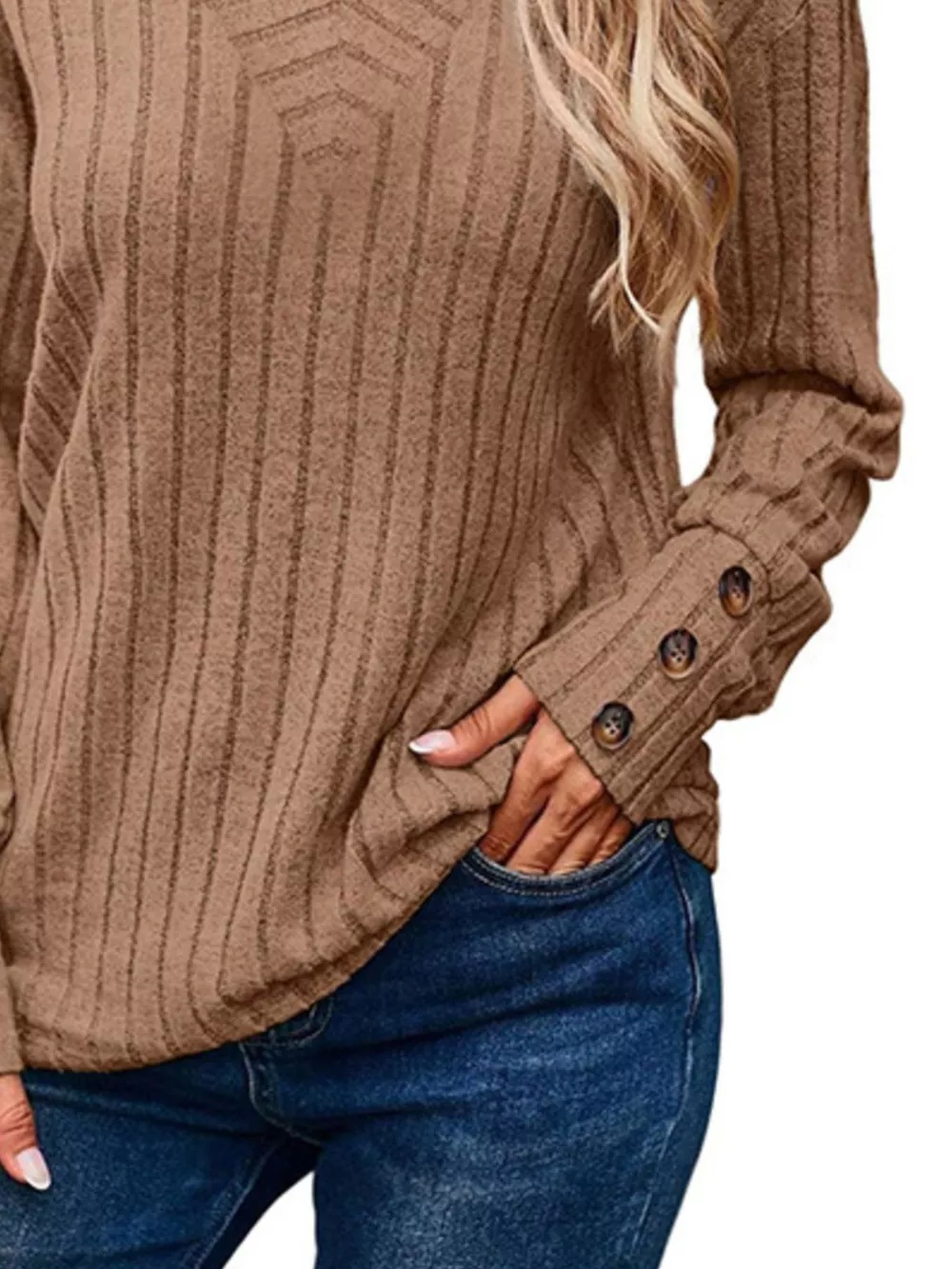 Ribbed V-Neck Long Sleeve Top, image 12