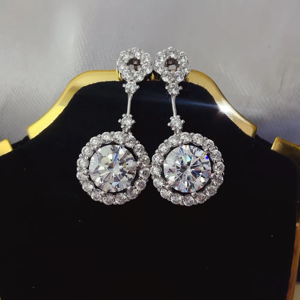 4 Carat Crystal Drop Dangle Earrings with Round Halo Design, image 5
