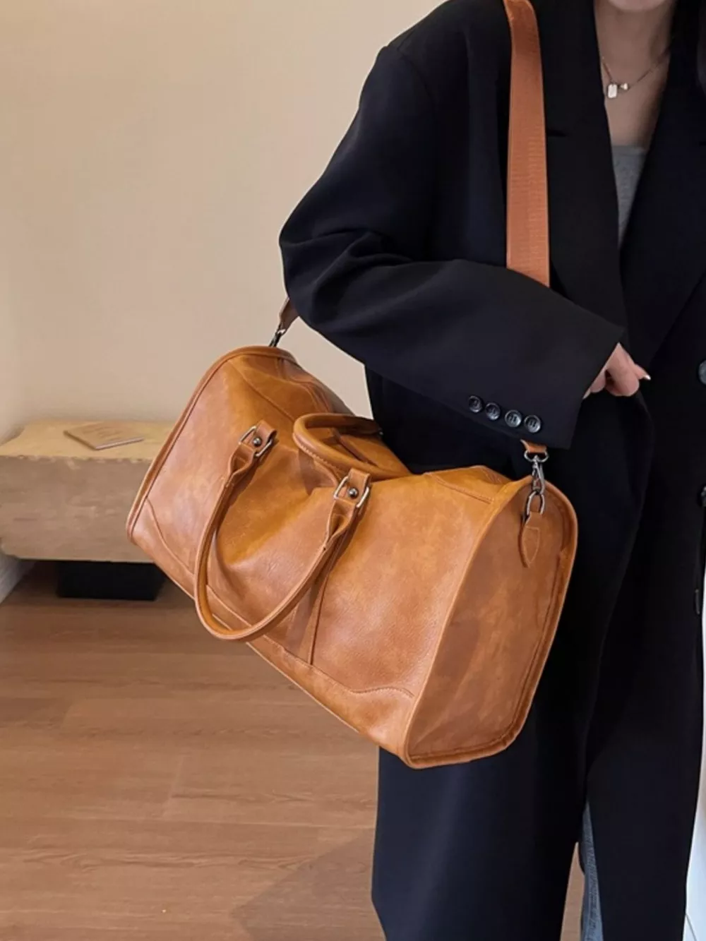 Vintage Leather Duffle Bag, image 6