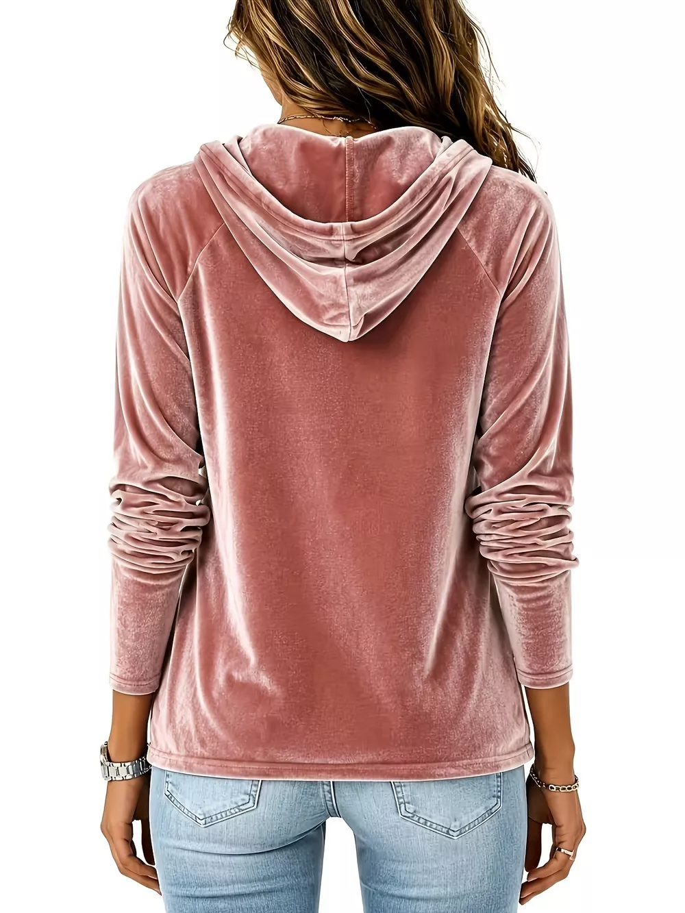 Full Size Velvet Drawstring Long Sleeve Hoodie Plus Size, image 6