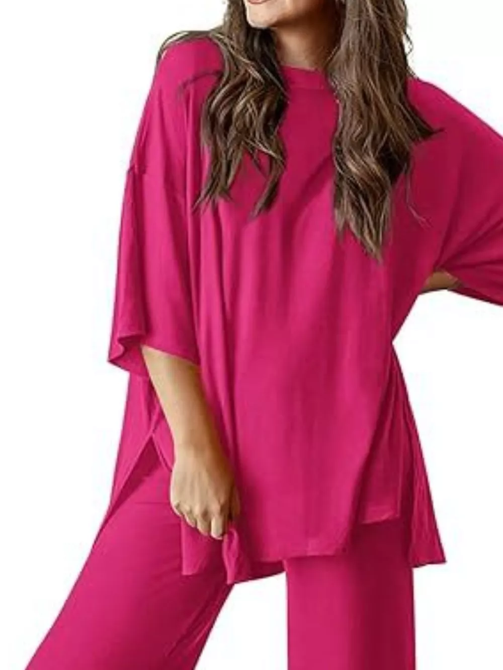 Slit Round Neck Top and Pants Set, image 18