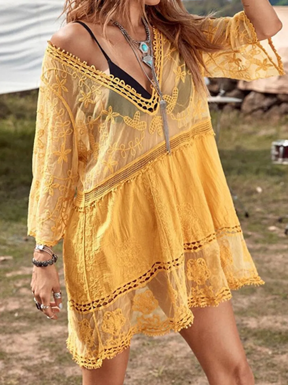 Lace Detail Plunge Cover-Up Dress, image 11