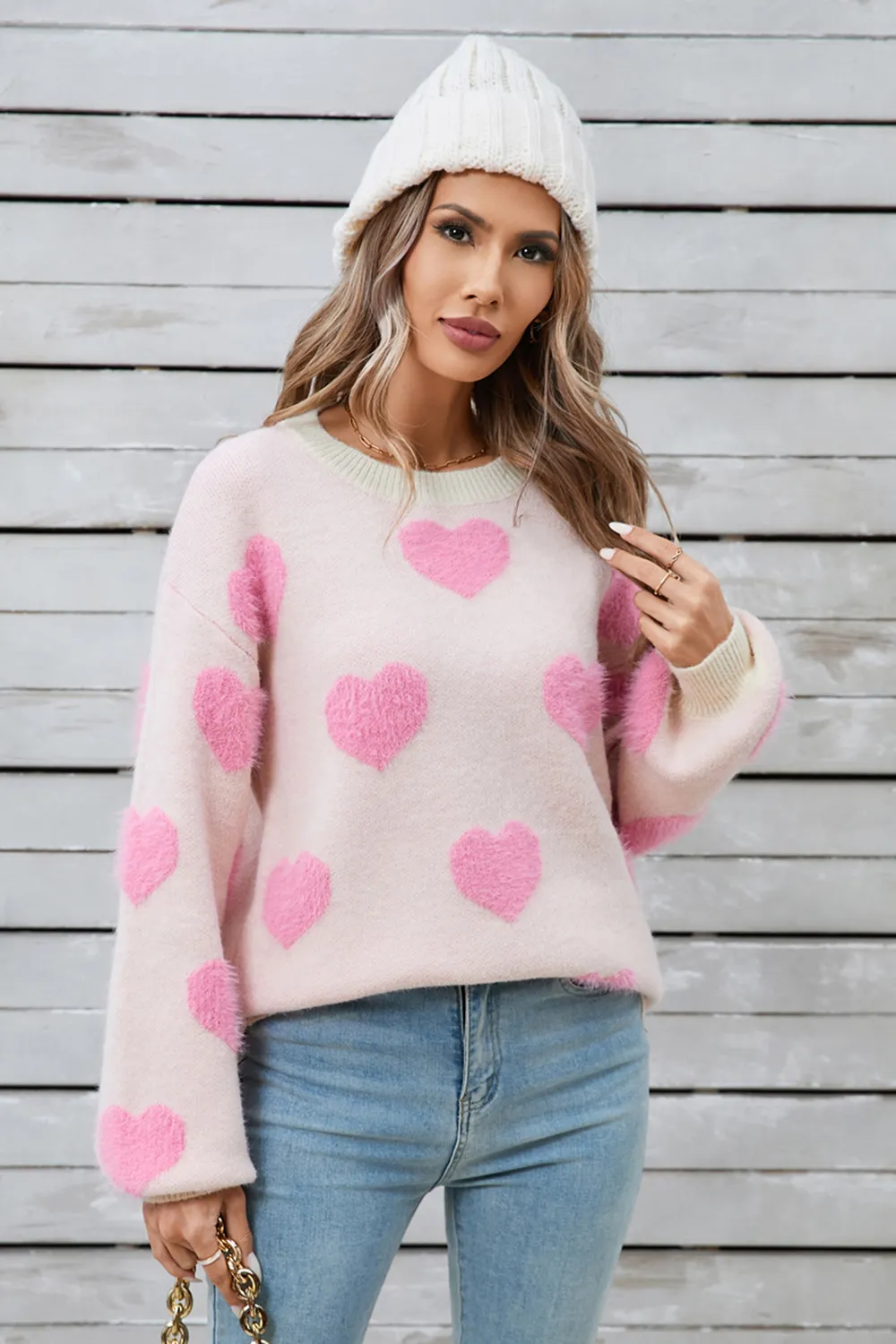 Heart Dropped Shoulder Long Sleeve Sweater, image 8