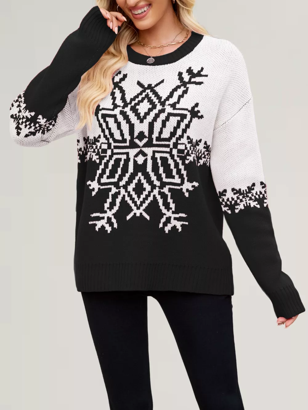 Christmas Snowflake Round Neck Sweater, image 10