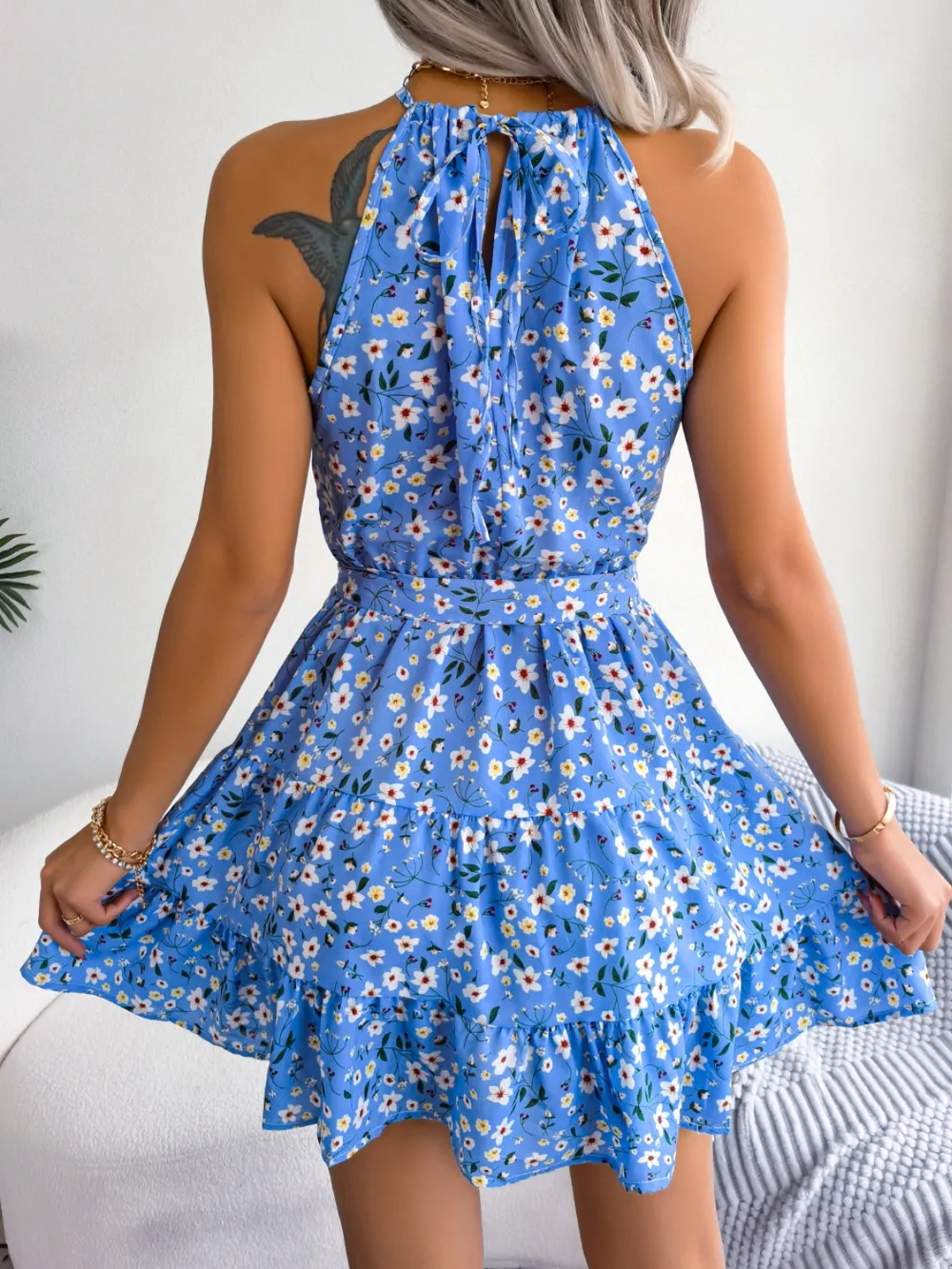 Tied Printed Grecian Neck Mini Dress, image 11