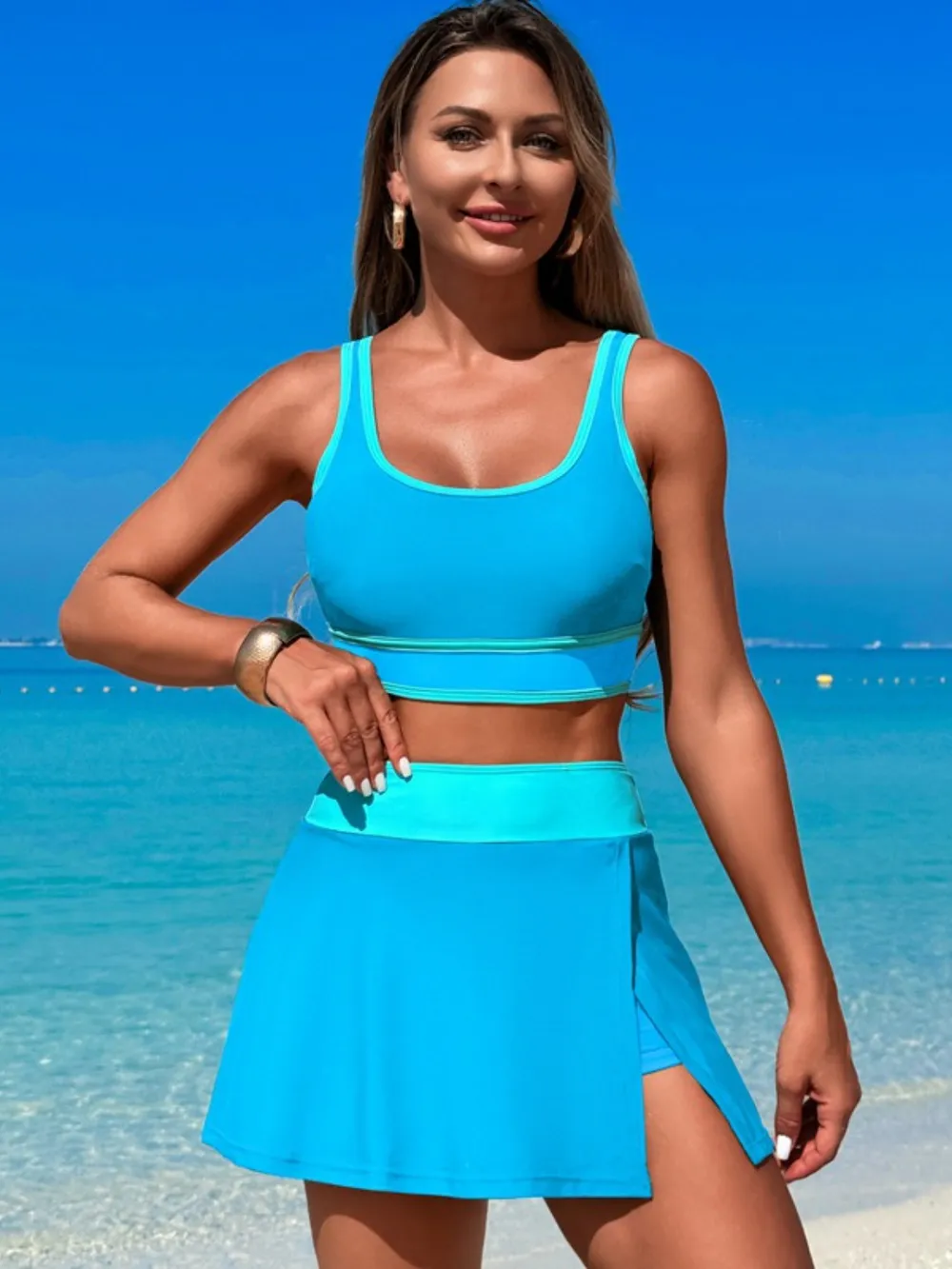 Scoop Neck Top and Skort Swim Set, image 21