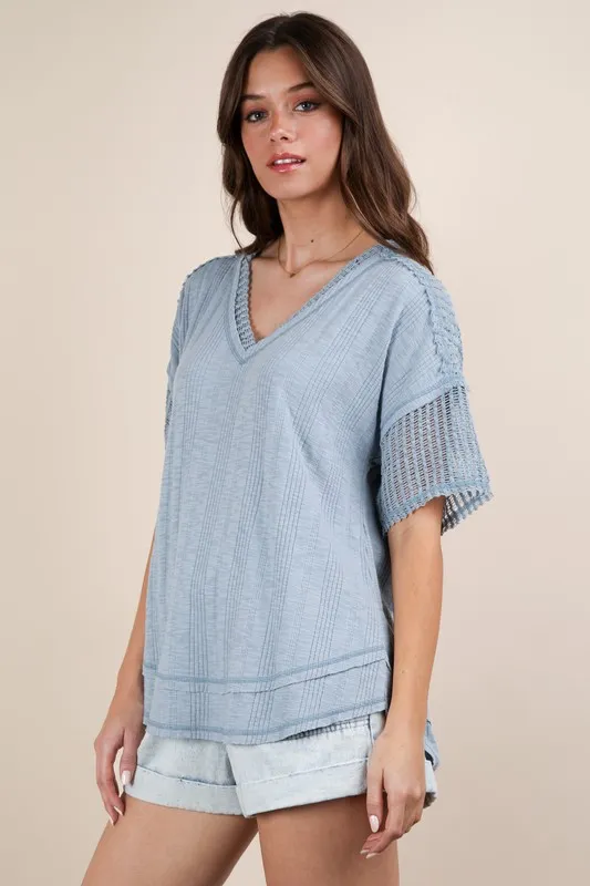 Oversized Contrast Knit Comfy Casual Top, image 3