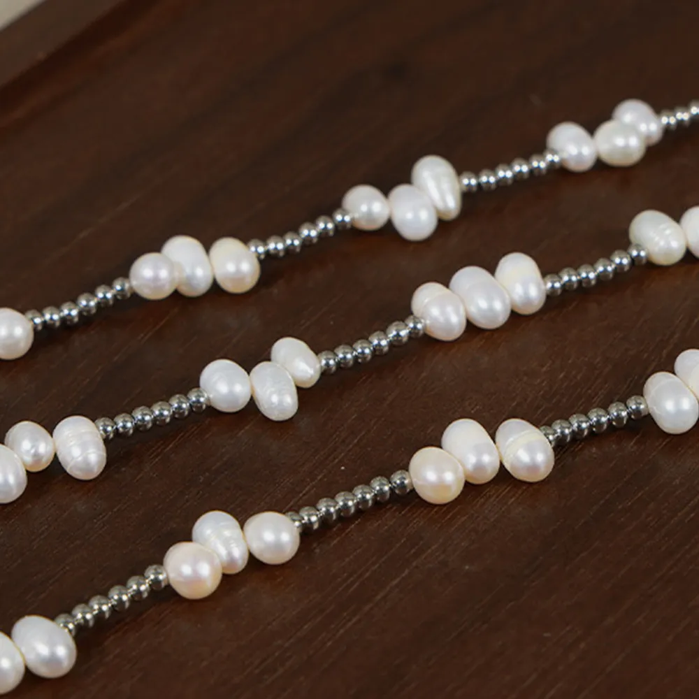 Freshwater Pearl Titanium Steel Bead Necklace, image 3