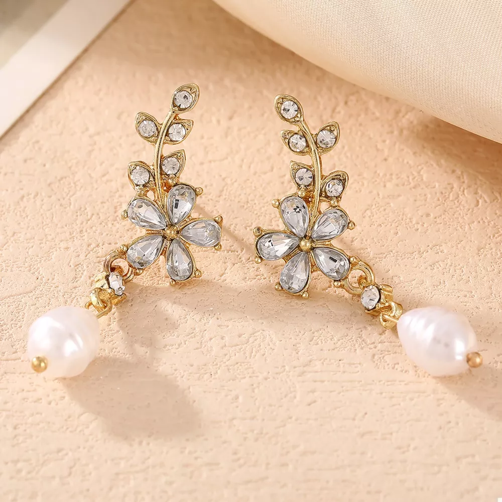 Flower Pearl Drop Earrings, image 3
