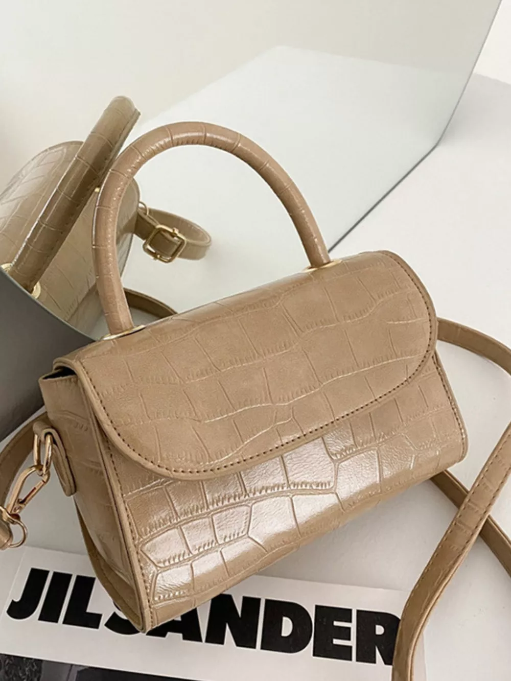 Crocodile Pattern Top Handle Crossbody Bag, image 7