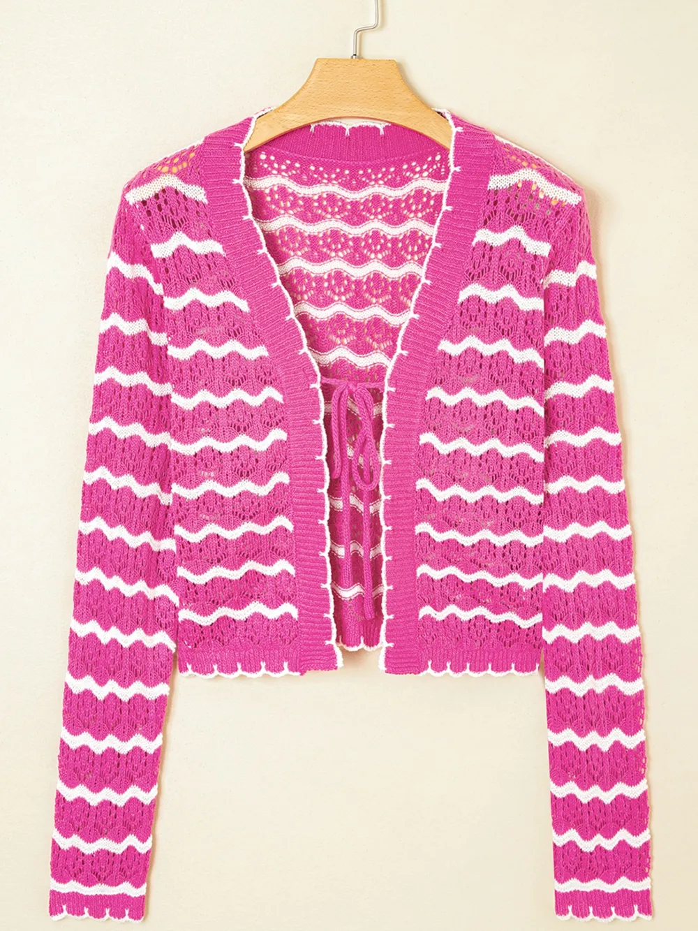 Striped Crochet Tie-Front Cardigan, image 8