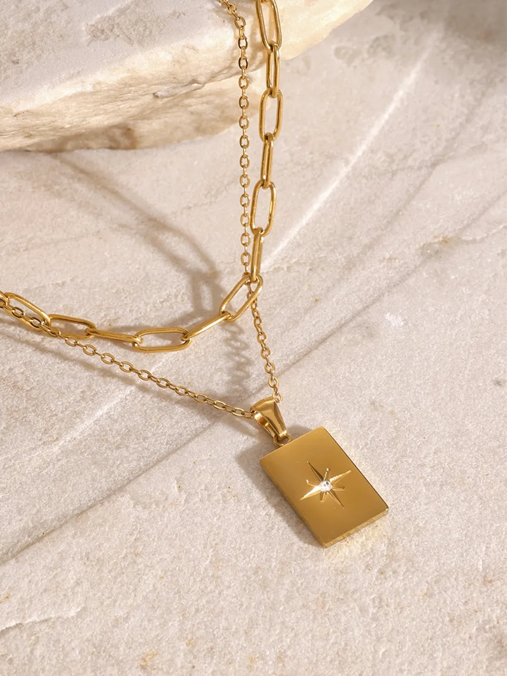 18K Gold-Plated Stainless Steel Double-Layered Necklace, image 2