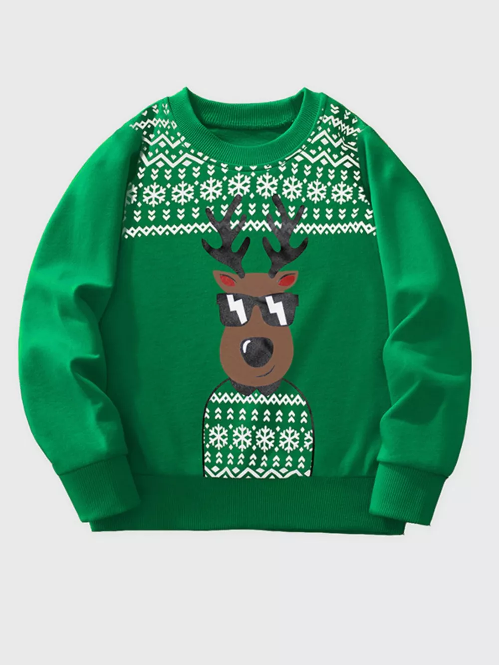Children's Christmas Reindeer Graphic Crew Neck Sweatshirt